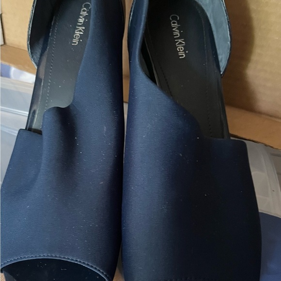 Calvin Klein Peep Toe Fabric Wrap Wedge Heels size 8 1/2 - 9 blue - Picture 11 of 14